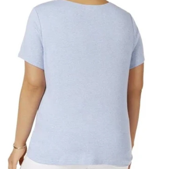 Karen Scott Heathered Scoop Neck Tee Casual Top Blue - Picture 2 of 4